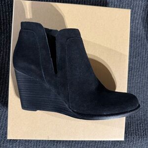 Lucky Brand Black Wedge Suede Ankle Boots